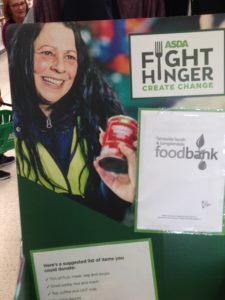 ASDA provide a trolley for customers to donate food to the foodbank